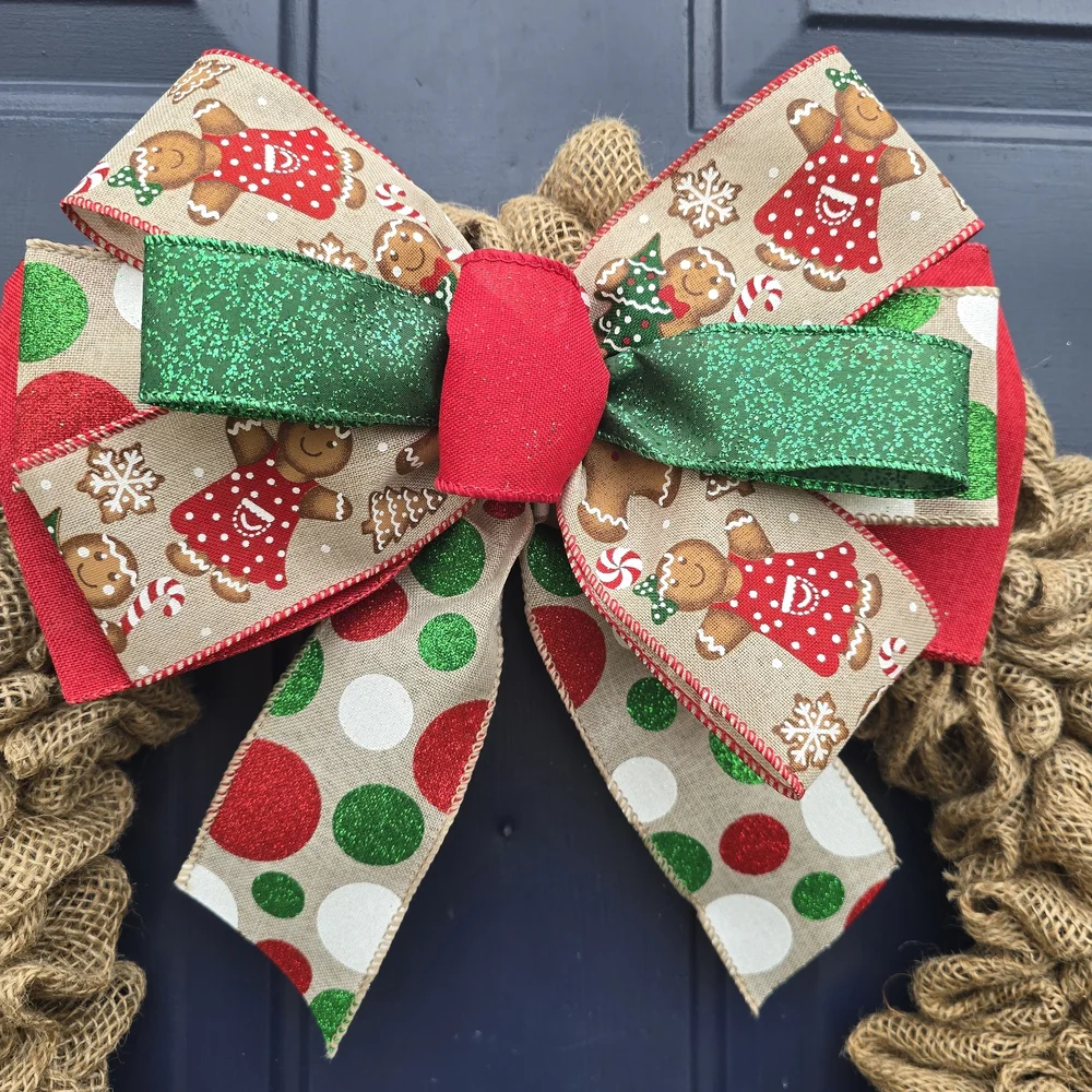 Burlap Holiday Wreath with Festive Bow
